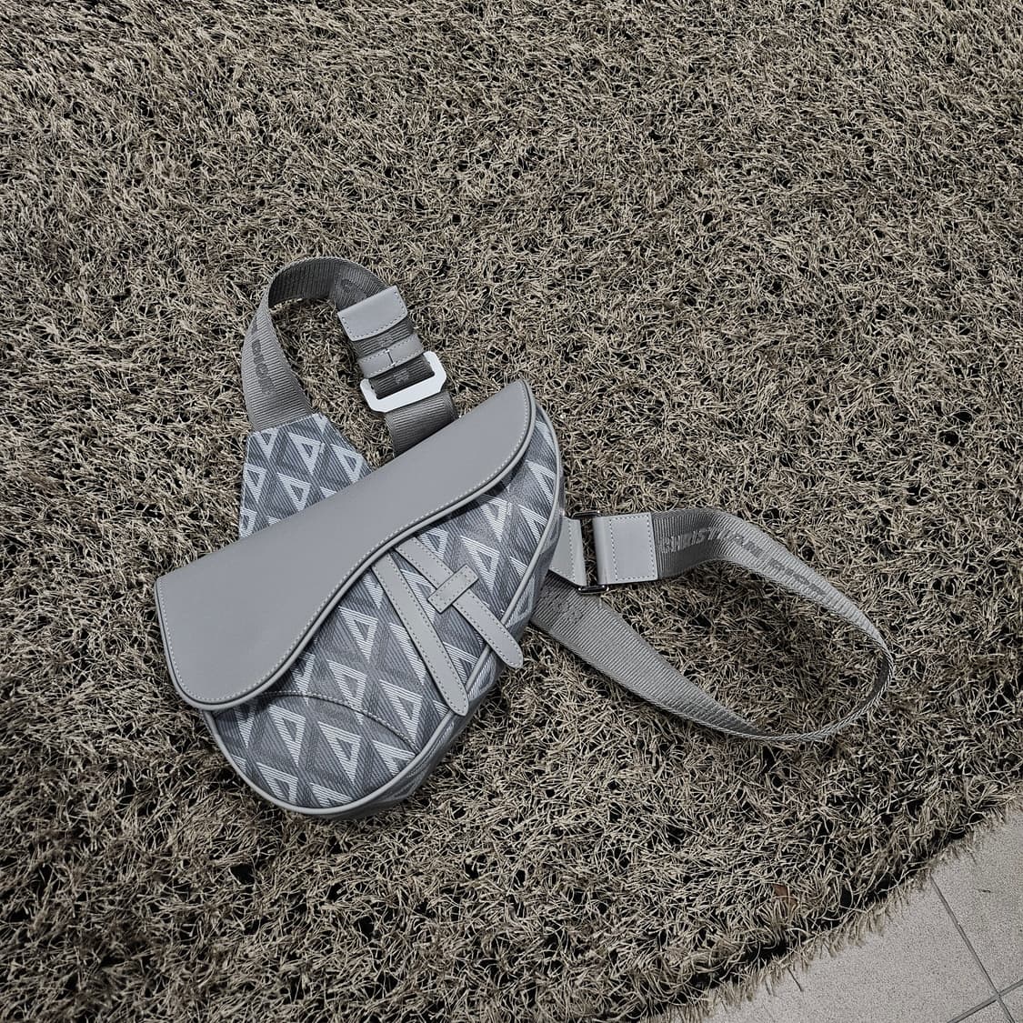 디올 새들백 CD 다이아몬드 캔버스 스무스 카프스킨 그레이 새들백 상품이미지3