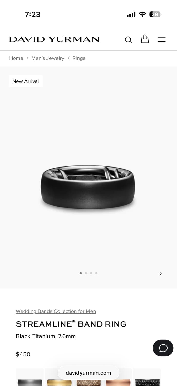 데이비드율만 davidyurman 스트림라인 밴드링 블랙 티타늄 7.6m 상품이미지1