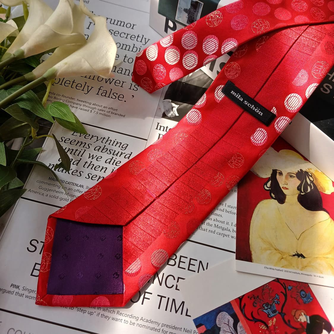 밀라숀 실크 레드 자카드 패턴 넥타이 9cm S~A+등급 E812
 상품이미지5