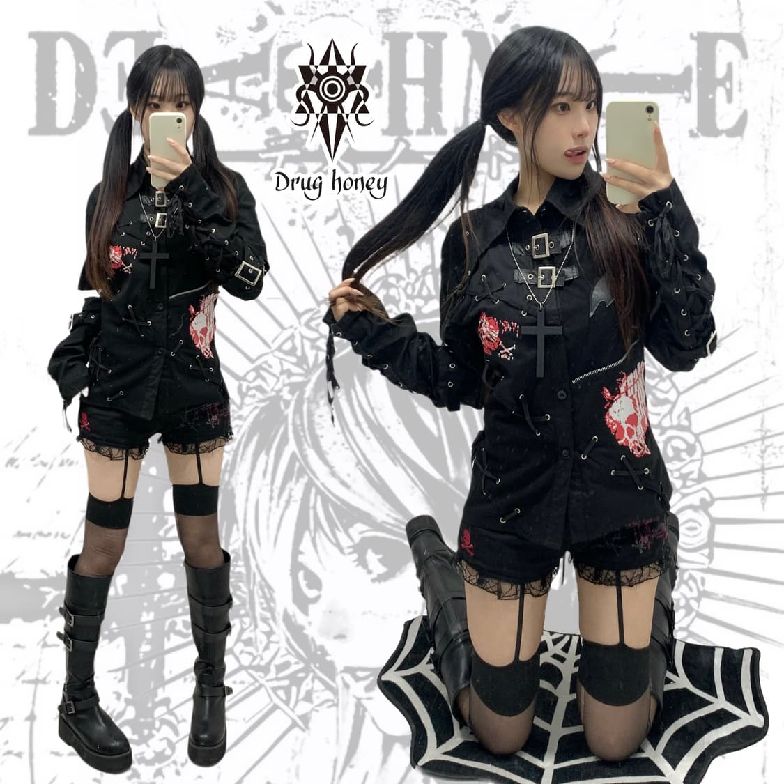 [DRUG HONEY] 드러그 허니 펑크 아일렛 트임 셔츠 상품이미지1