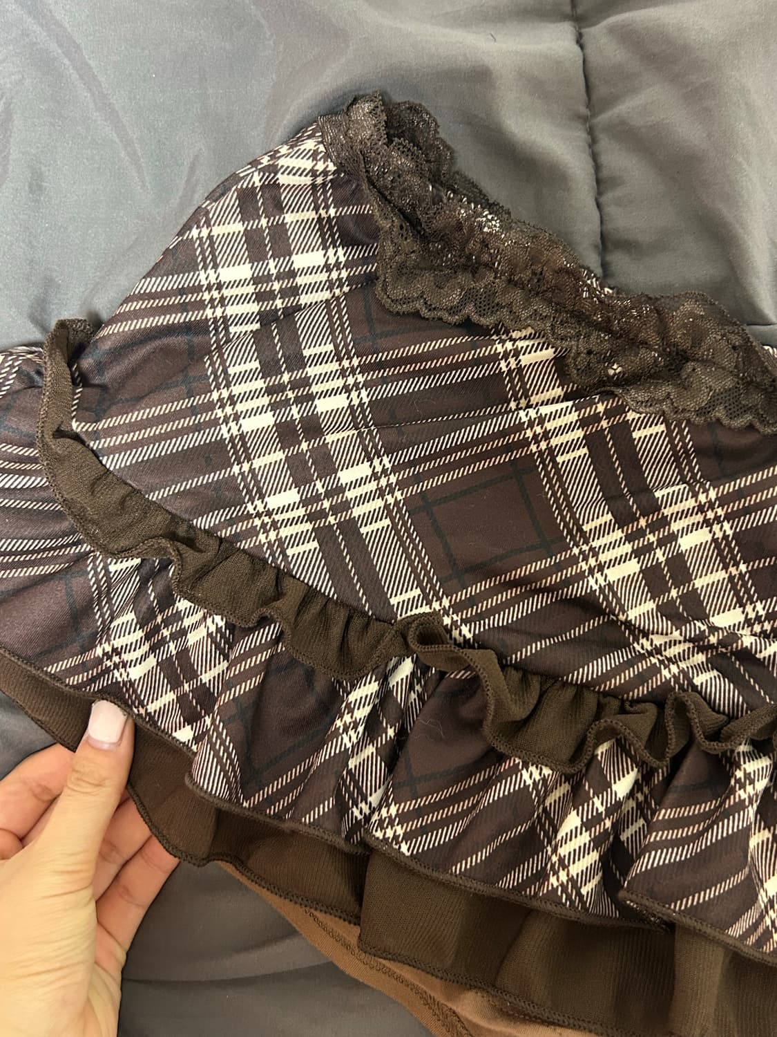 리즈리사깔 브라운 초코맛 체크 리본 라떼갸루 큐롯스커트  상품이미지2