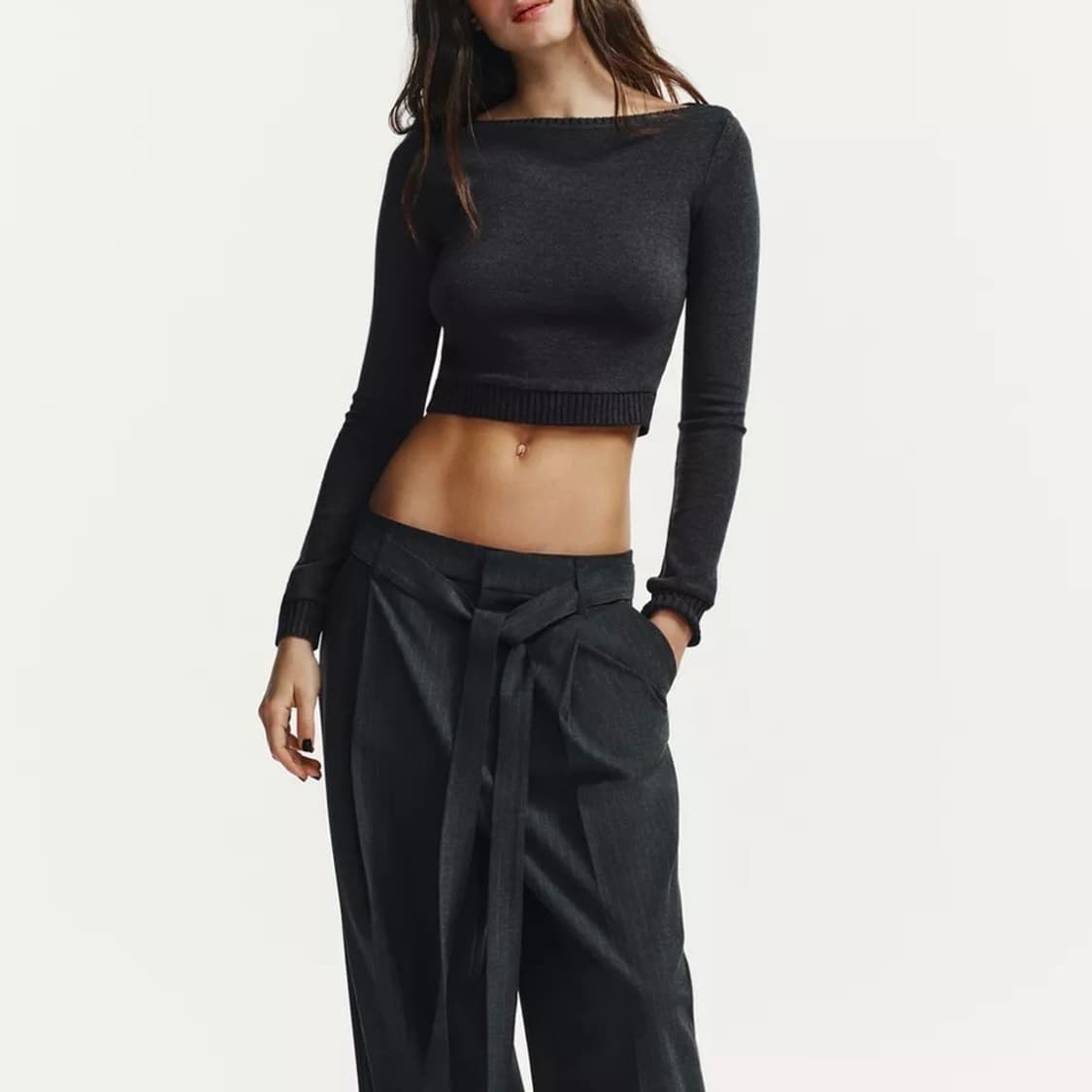 zara 자라 소프트 크롭 탑 니트 차콜그레이 상품이미지1