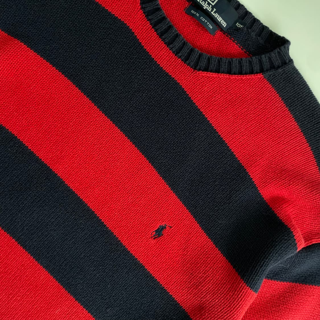 Polo 폴로 랄프로렌 90‘s 레드 네이비 단가라 코튼 니트 상품이미지3