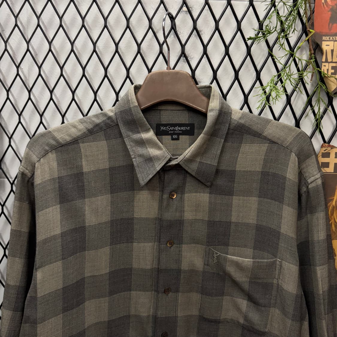 00s 입생로랑 YSL 체크 셔츠 전면 포켓 포인트 그레이 상품이미지3