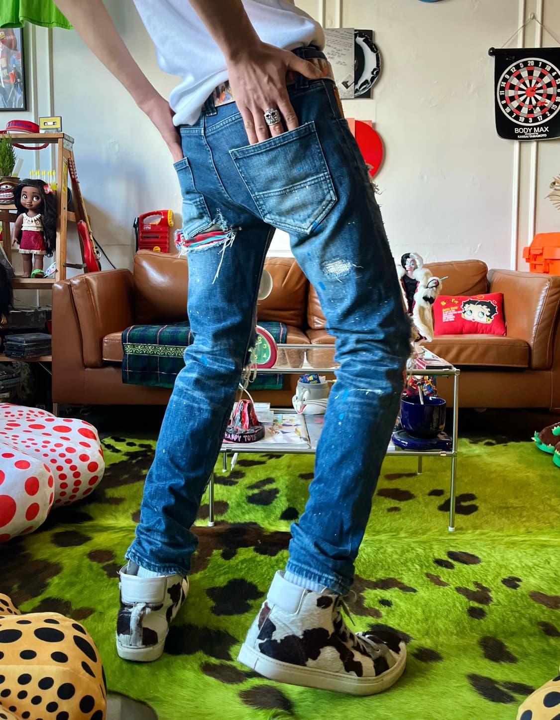 NO ID. Leather Bandana Patch-Work Denim 상품이미지2