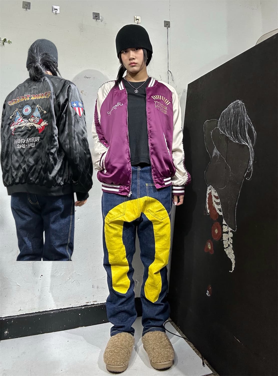 일본빈티지 Snihers 양면 리버시블 자수 스카잔 XXLㅇ 상품이미지1