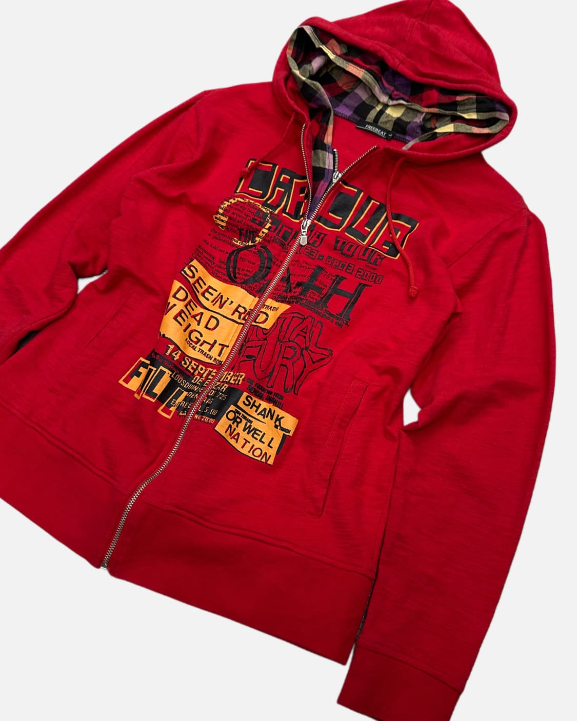 check layered red hood zip-up 상품이미지3