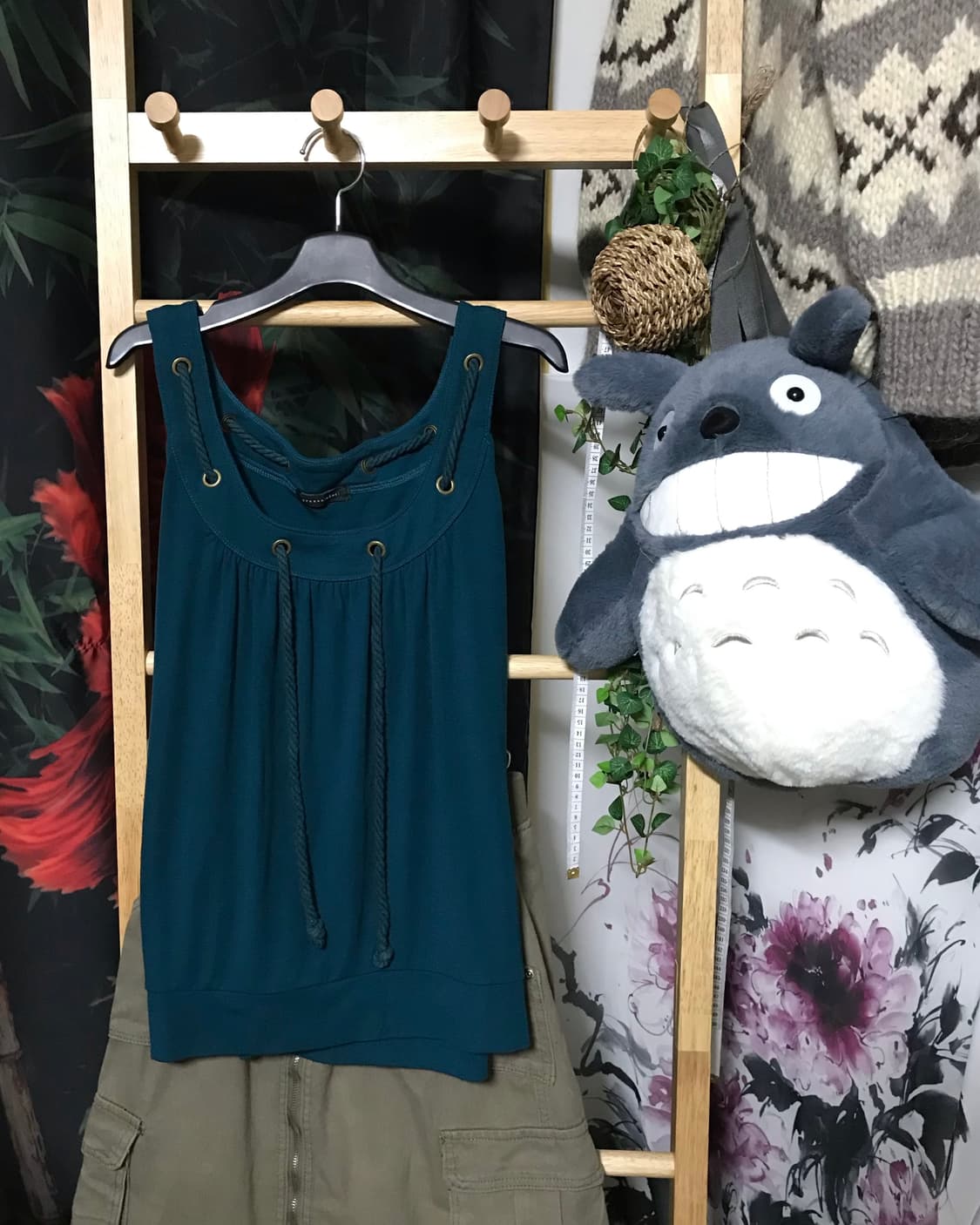 Jp 청록 모리걸 탑 + Jp 카키 밴딩 멀티포켓 스커트 set 상품이미지3