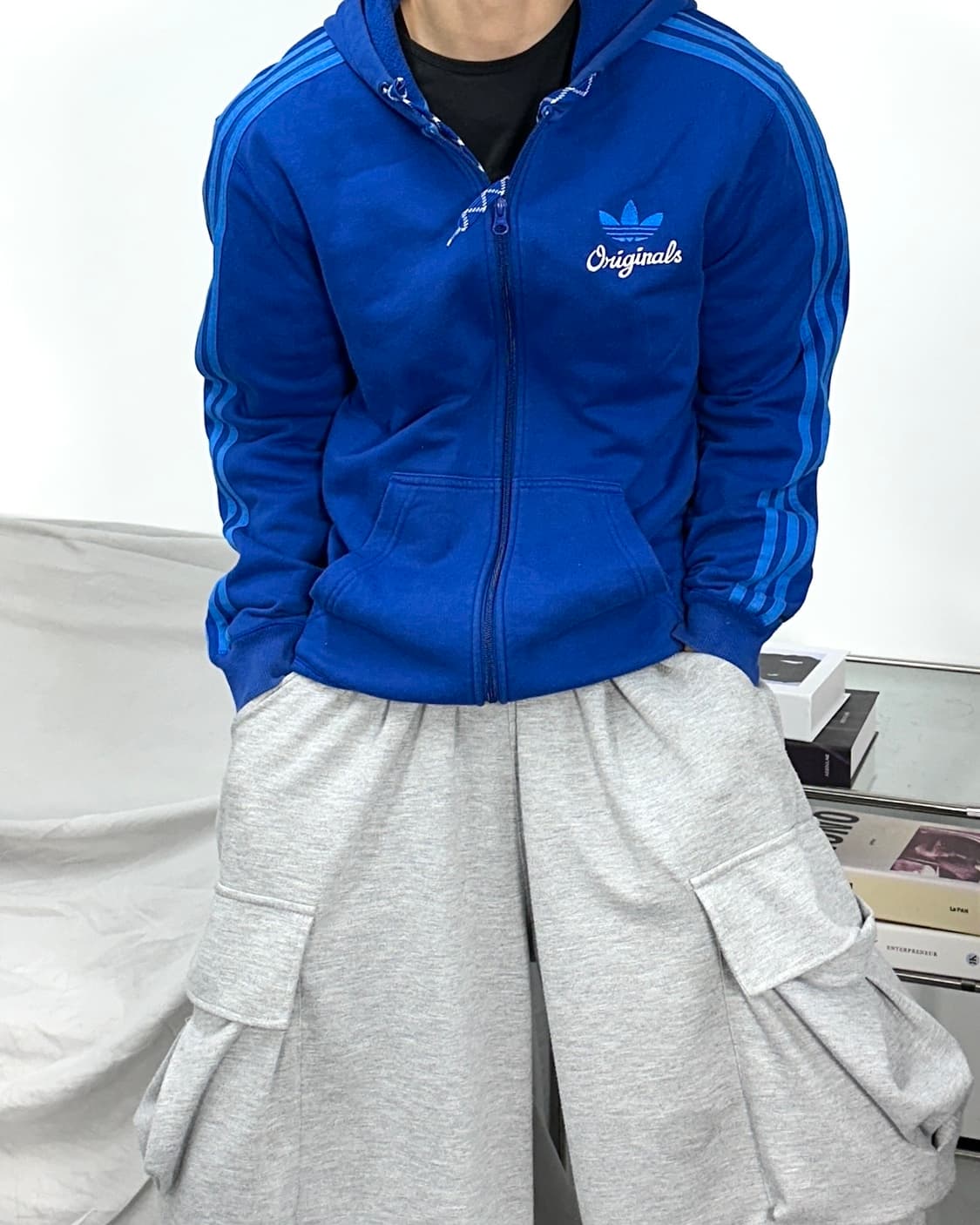 아디다스 오리지널 블루 후드집업 L 상품이미지1