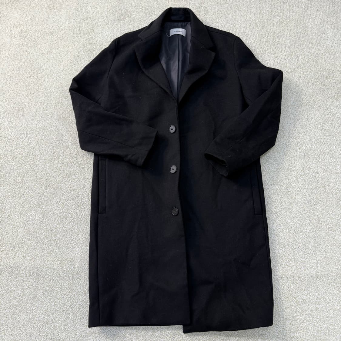 [실측확인] 인사일런스 블랙 울 캐시미어 싱글코트 0105T1 상품이미지1