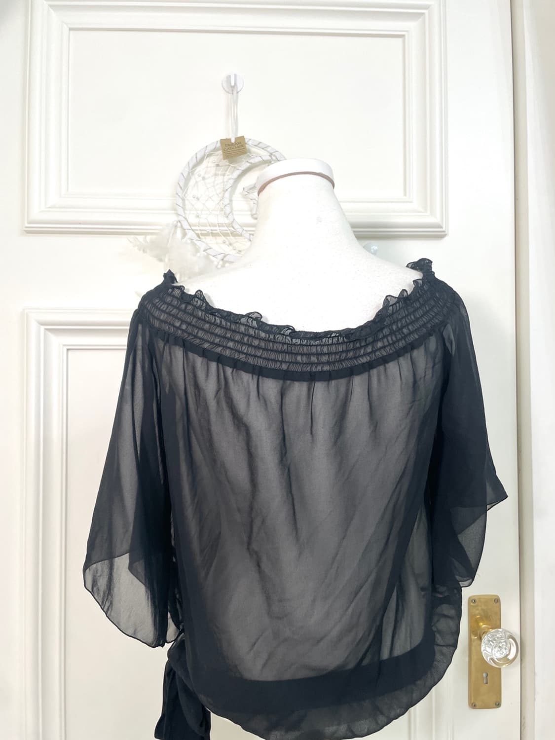 black chiffon side bow off-shoulder blou 상품이미지4