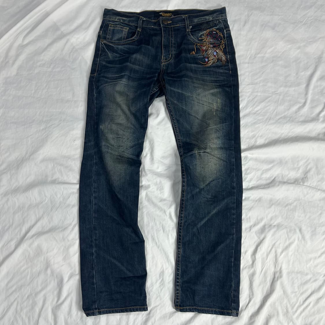 [CLOUD72] 클라우드 자수 디테일 워싱 데님팬츠 상품이미지2