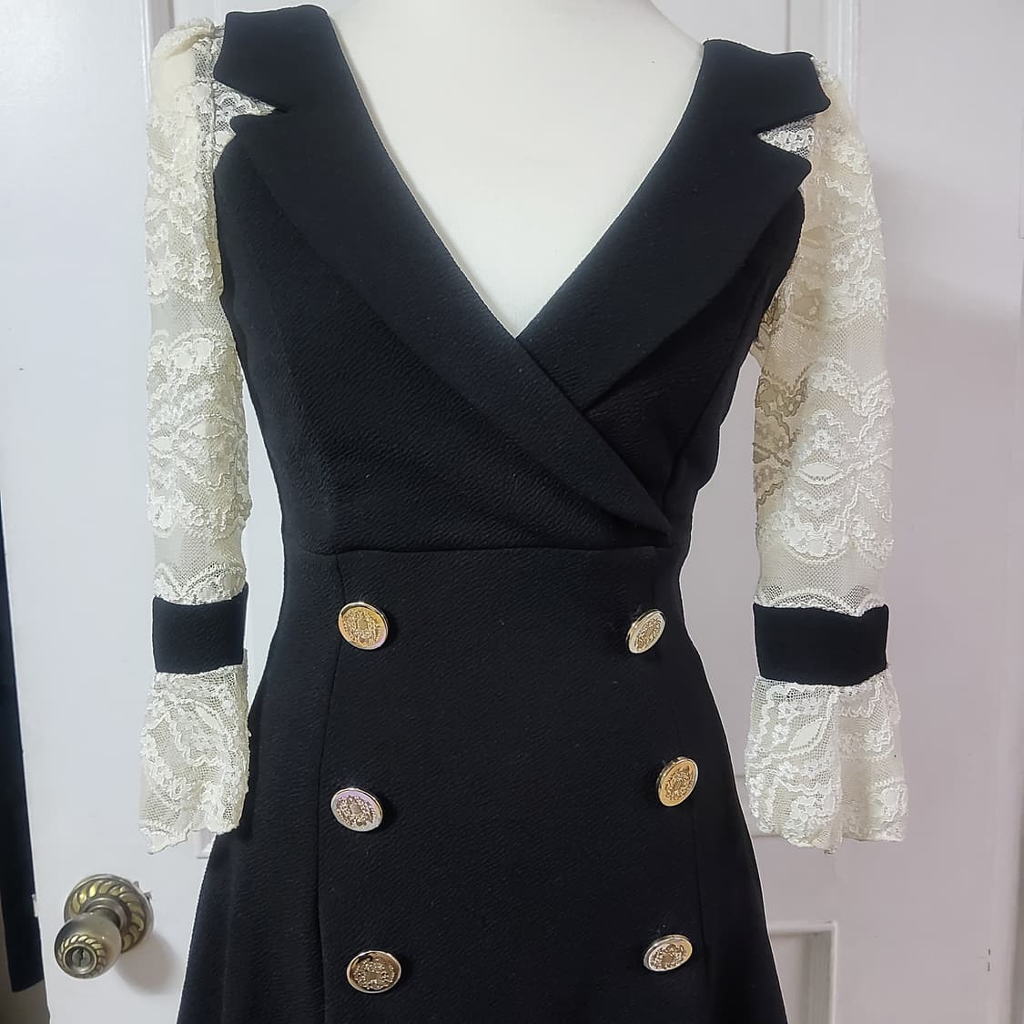 섹시 미니 미디 원피스 블랙 레이스 블레이져 원피스 7부 소매 상품이미지3