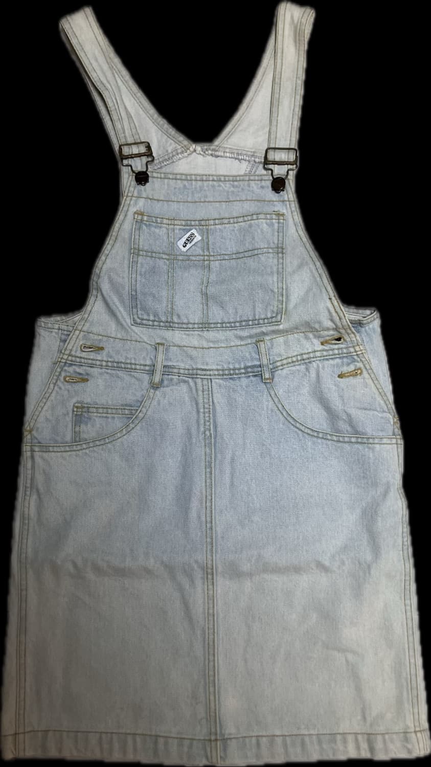 80s 빈티지 게스 데님 청치마 멜빵치마 오버롤 연청 라이트워시  상품이미지1