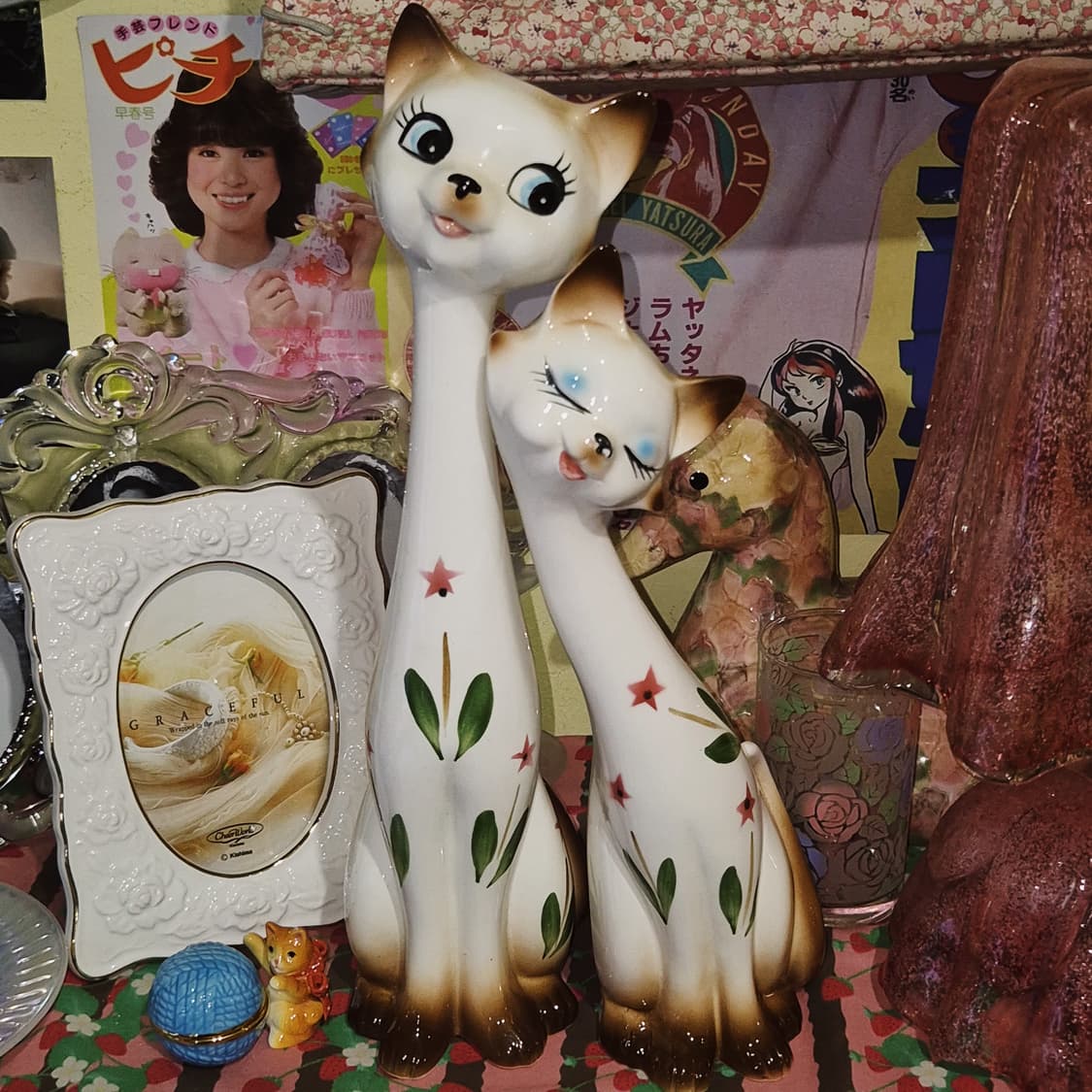 60s 핸드메이드 별꽃 샴고양이 특대형 피겨린 세트 상품이미지6