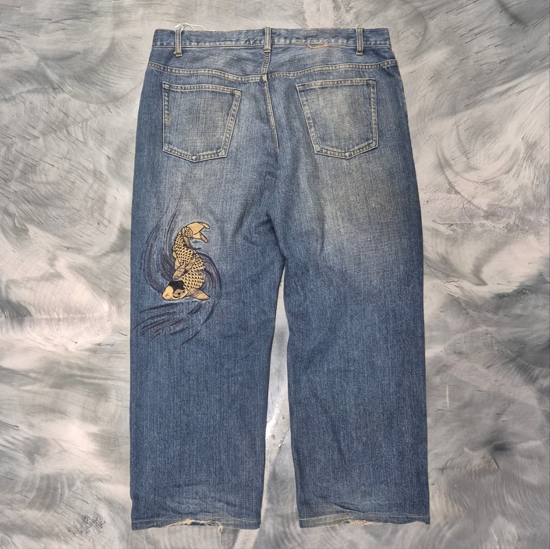 카라쿠리 타마시 오리엔탈 잉어 자수 오버사이즈 데님 팬츠 상품이미지4