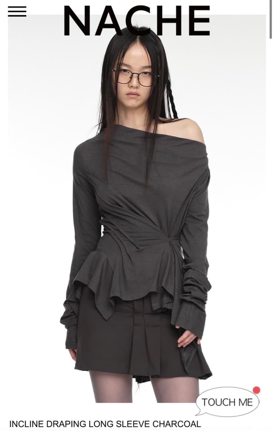 나체 INCLINE DRAPING LONG SLEEVE CHARCOAL 상품이미지1