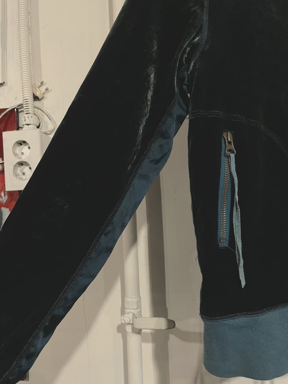 사이드 라인 청록 민트 벨벳 후드집업 갸루 y2k 상품이미지4