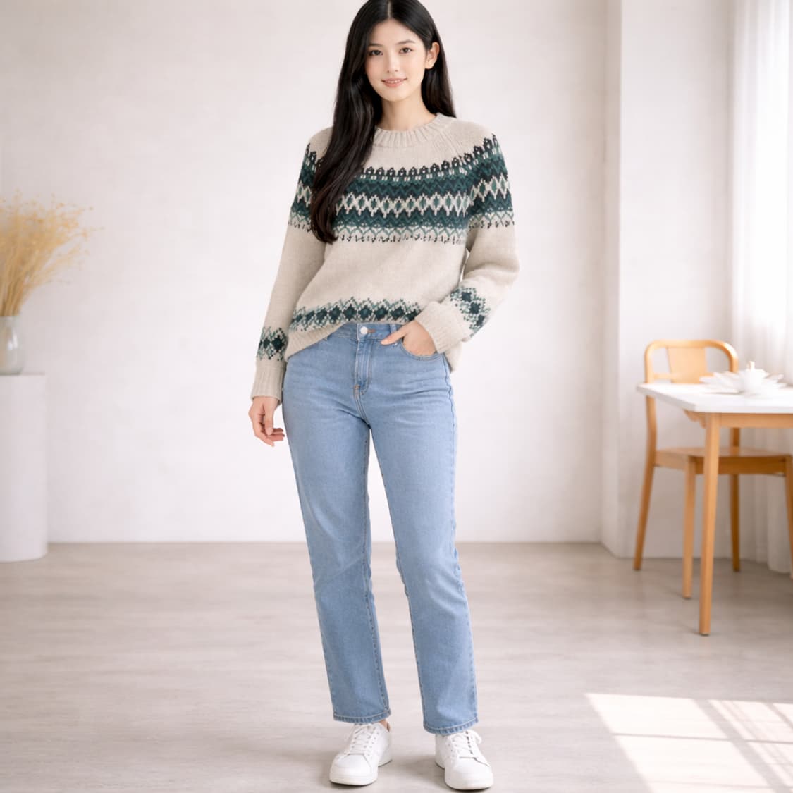 앳코너(AT CORNER) 페어아일 패턴 라운드넥 니트 스웨터 상품이미지1