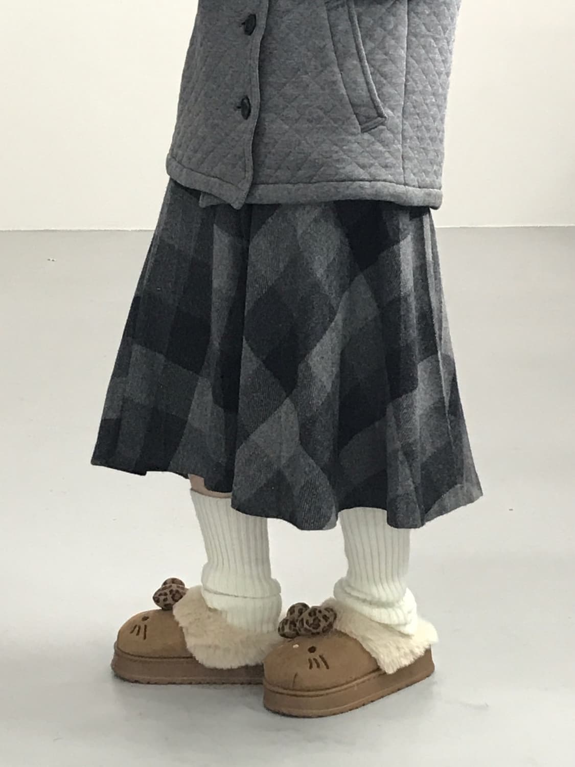 Jpn Wool Monochrome Check Midi Skirt 상품이미지2