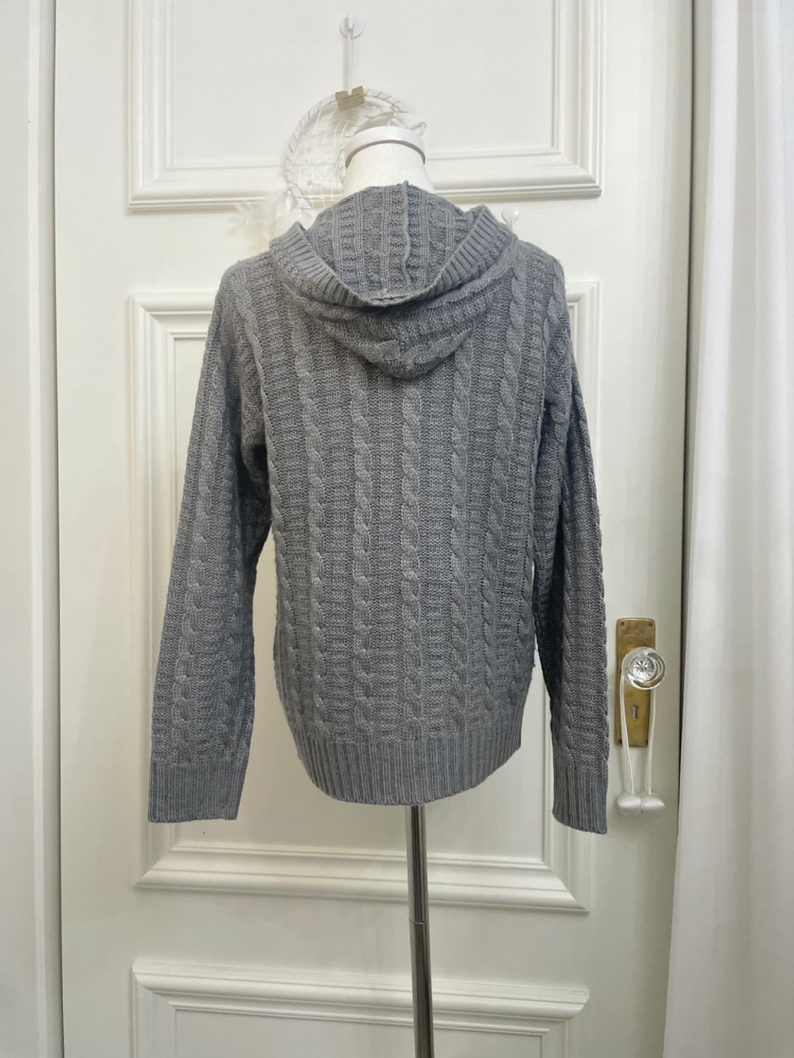 charcoal gray twist basic knit hoodie-zi 상품이미지3