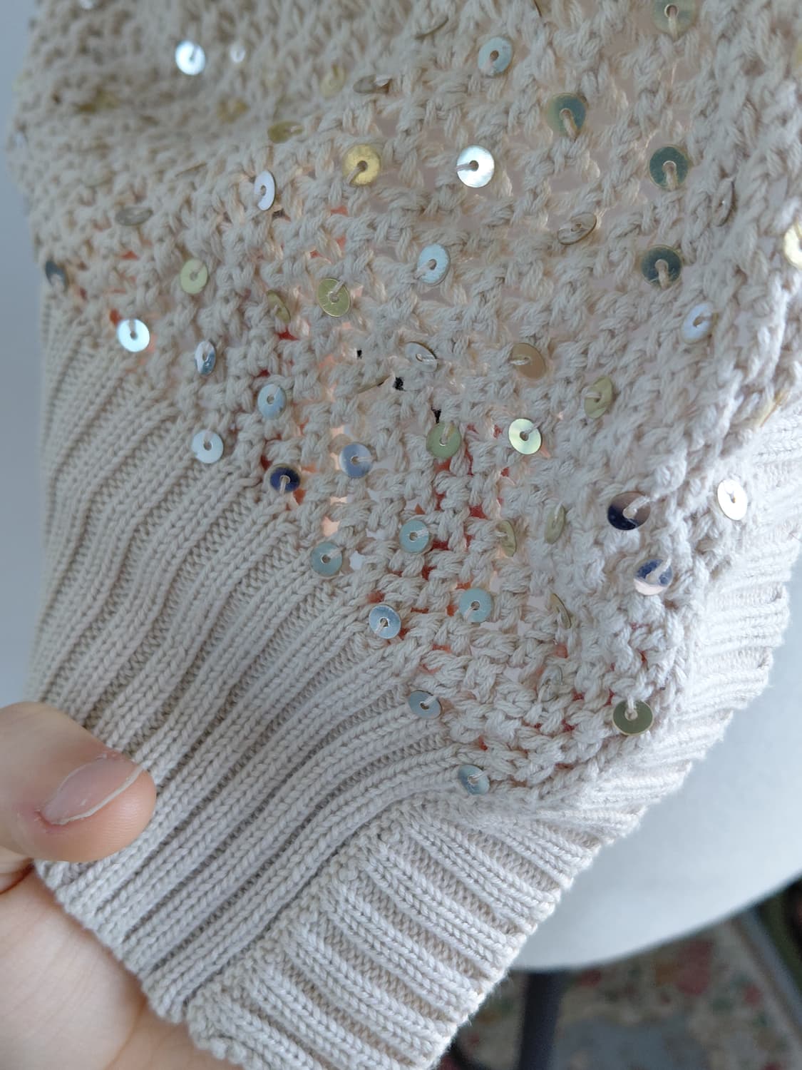 [빈티지] 베이지 스팽글 반팔 볼레로 가디건 상품이미지3