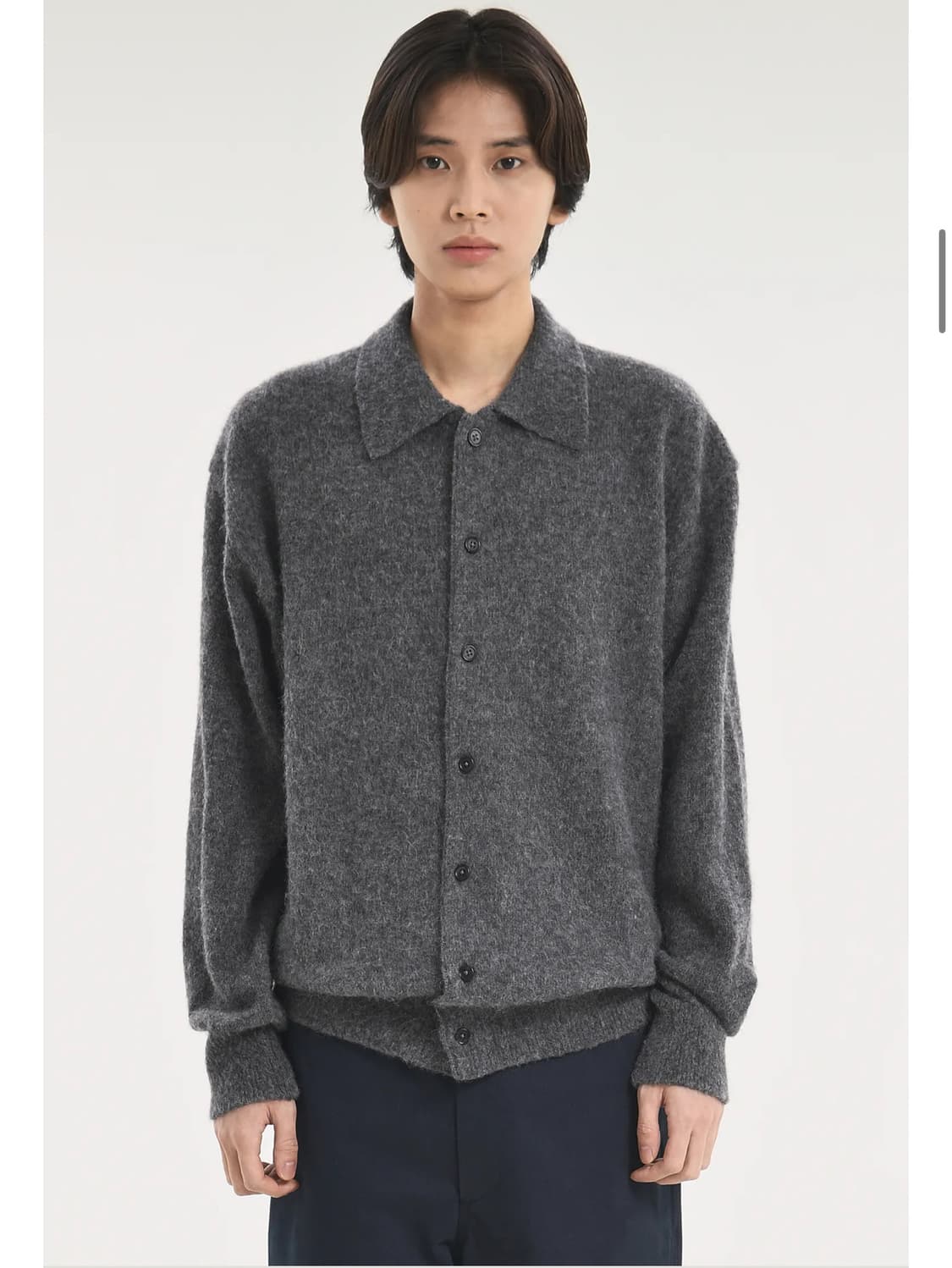 주말할인)브라운야드 알파카 카라 가디건 챠콜 상품이미지3