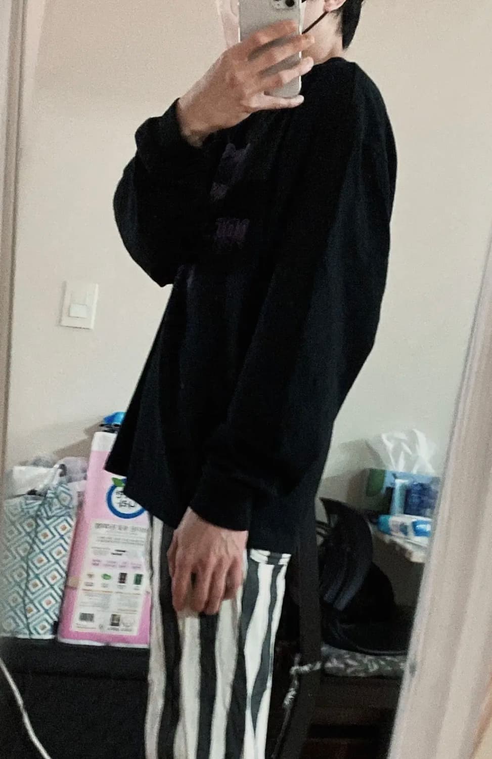 비바스튜디오 - 롱 슬리브 티셔츠 (블랙/M) 상품이미지7