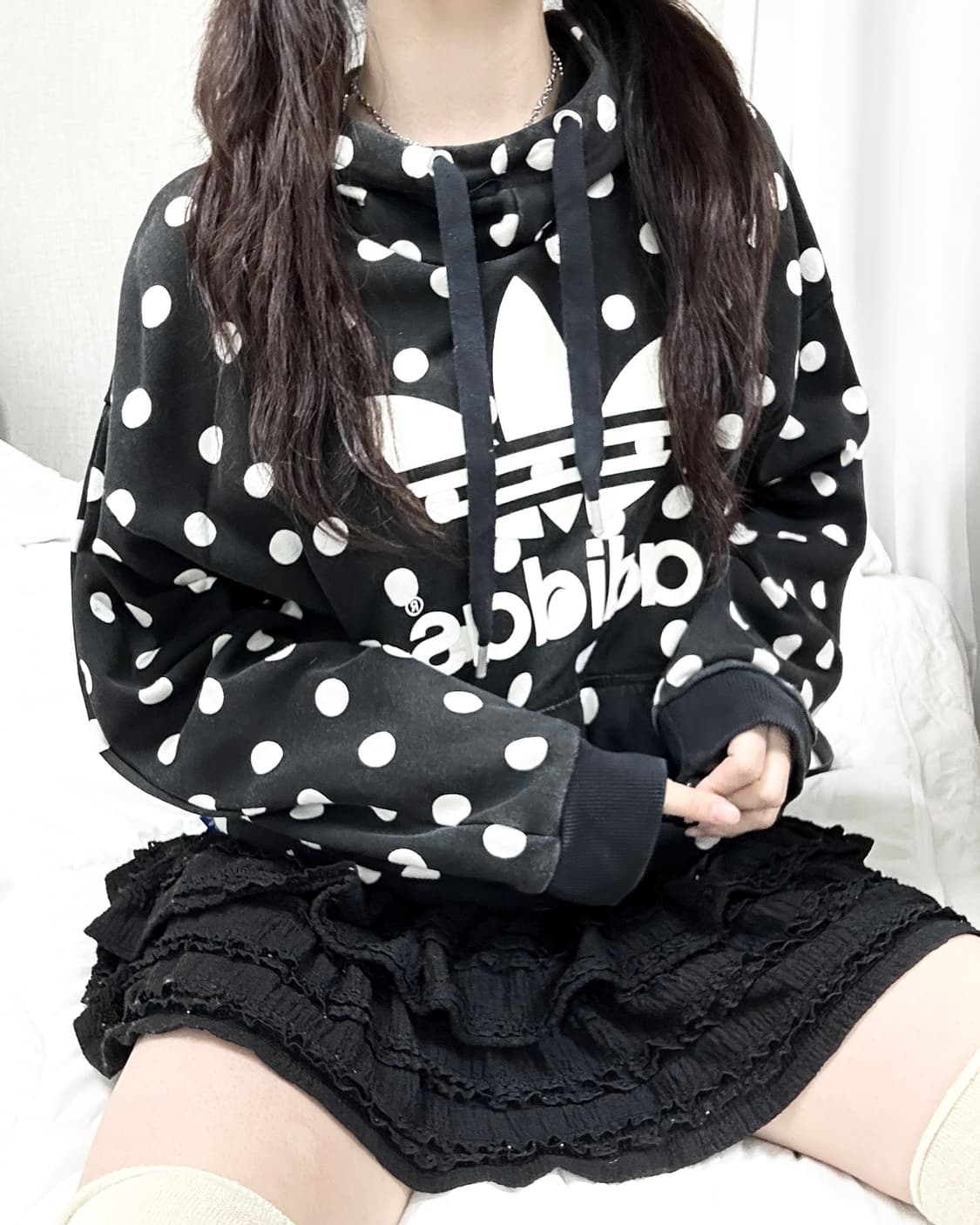 아디다스 빅로고 도트 블랙 후드 상품이미지4