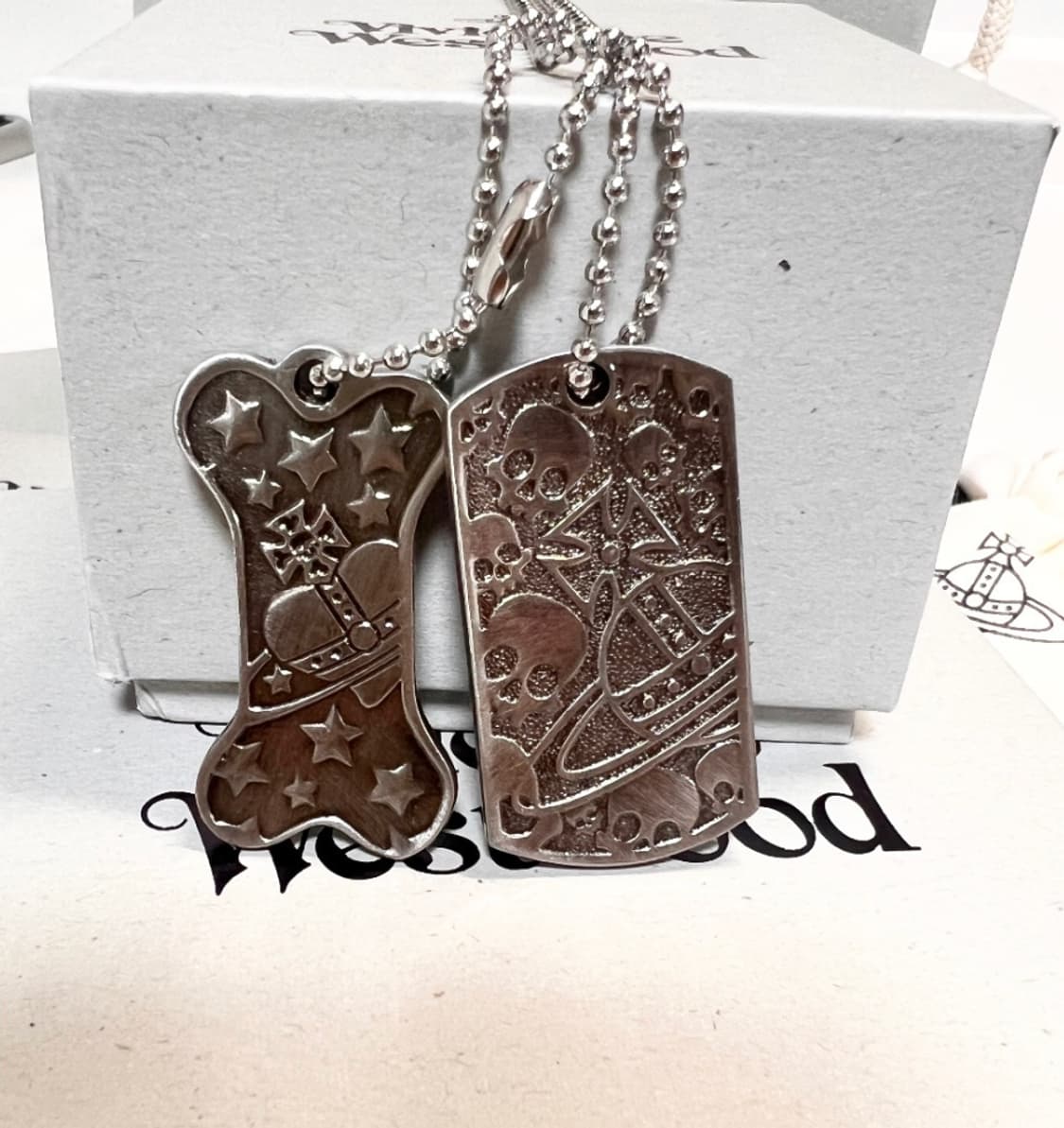 비비안웨스트우드 아카이브 orb 레터링 각인 도그택 군번줄 목걸이 상품이미지2