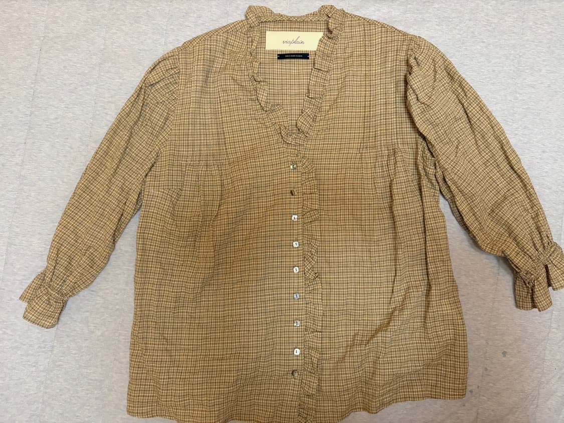 Viaplain victoria frill check blouse 상품이미지2