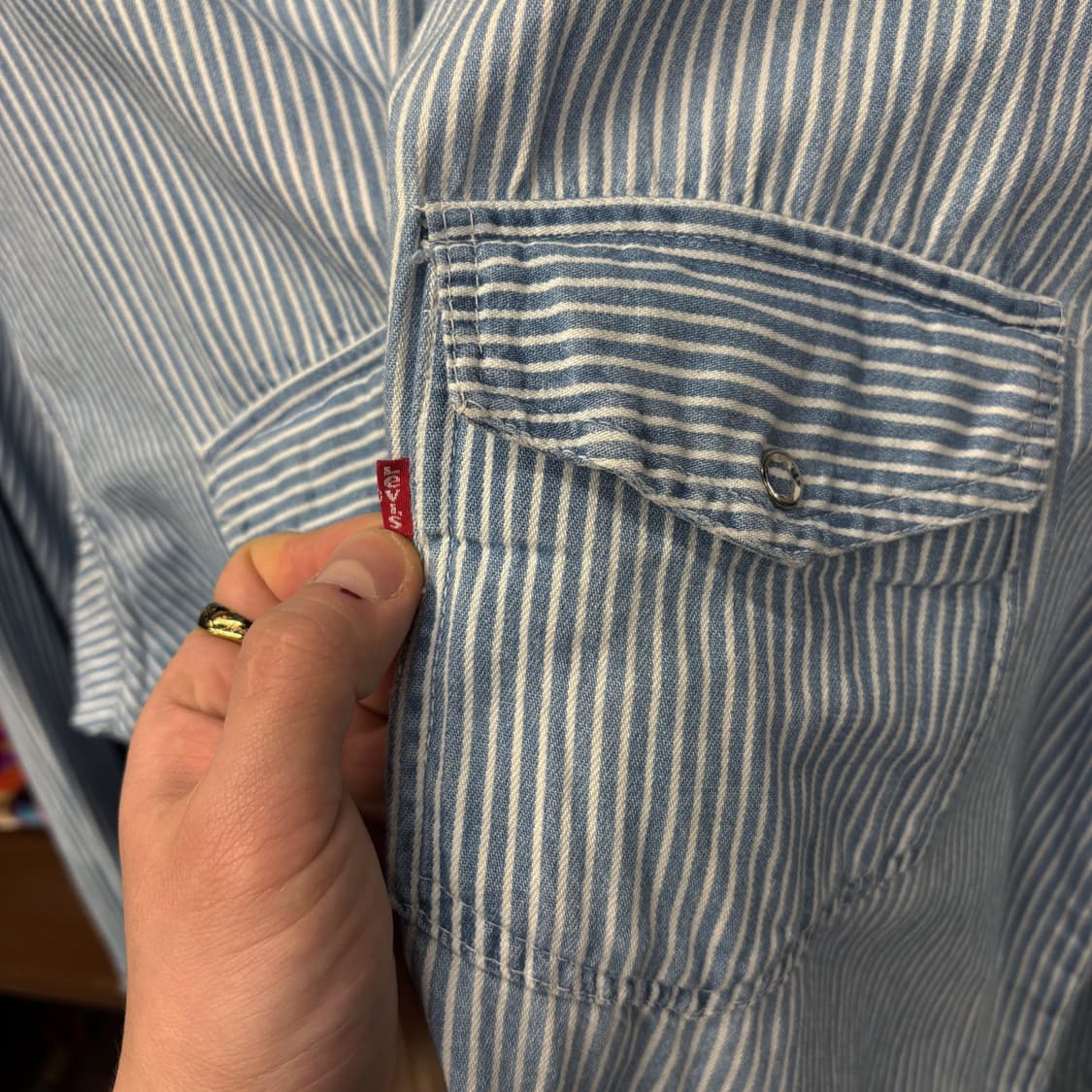 90s 리바이스 히코리 스트라이프 데님 워크셔츠 펄스냅 N736 상품이미지5