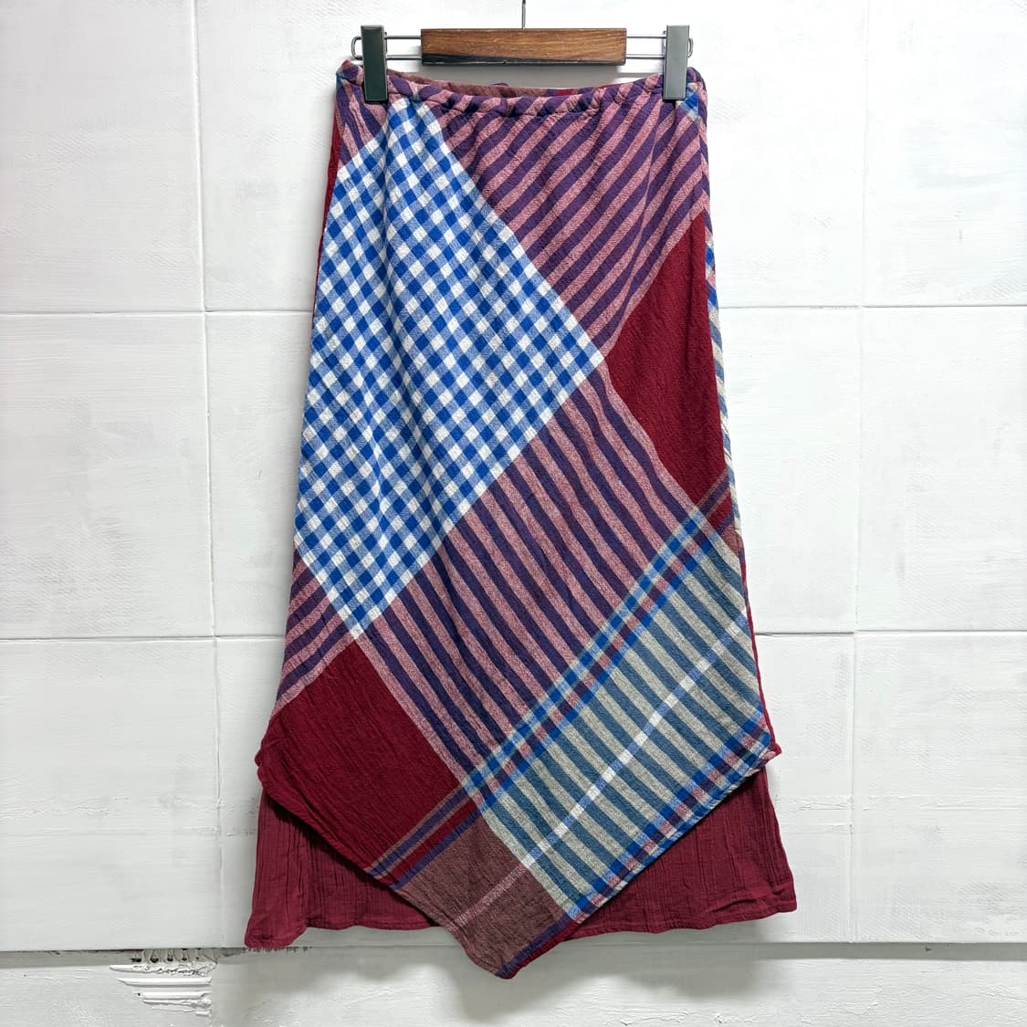 Pyumosso 코튼 체크 레이어트 롱 스커트 JPN  상품이미지5