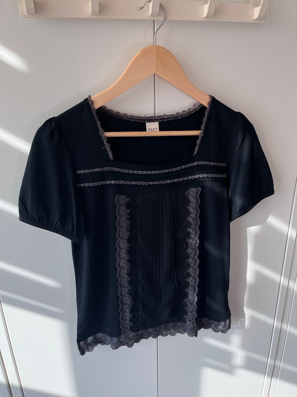 Axes femme 블랙 레이스 스퀘어넥 반팔 블라우스 상품이미지5