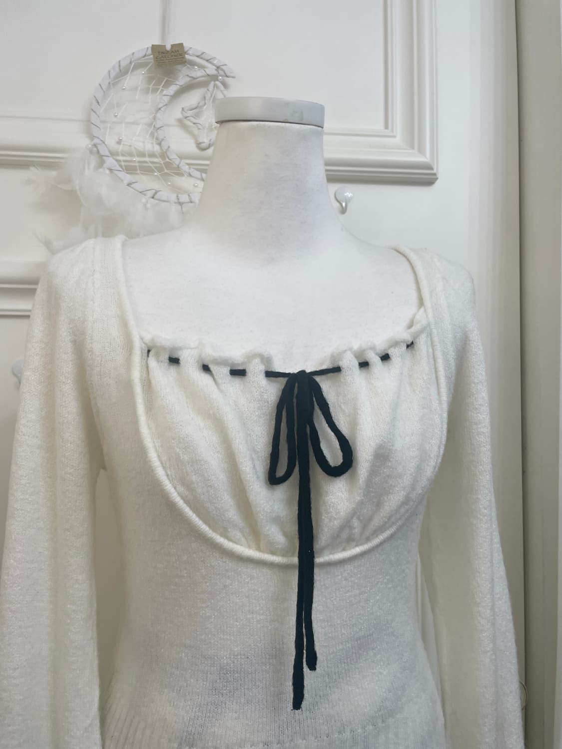 ivory black bow point sweater(size-F) 상품이미지8
