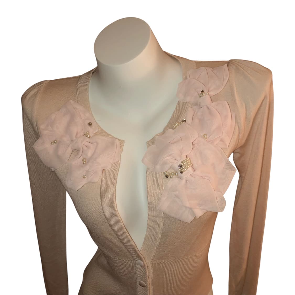 큐빅 진주 리본 프릴 니트 가디건 달천 상품이미지3