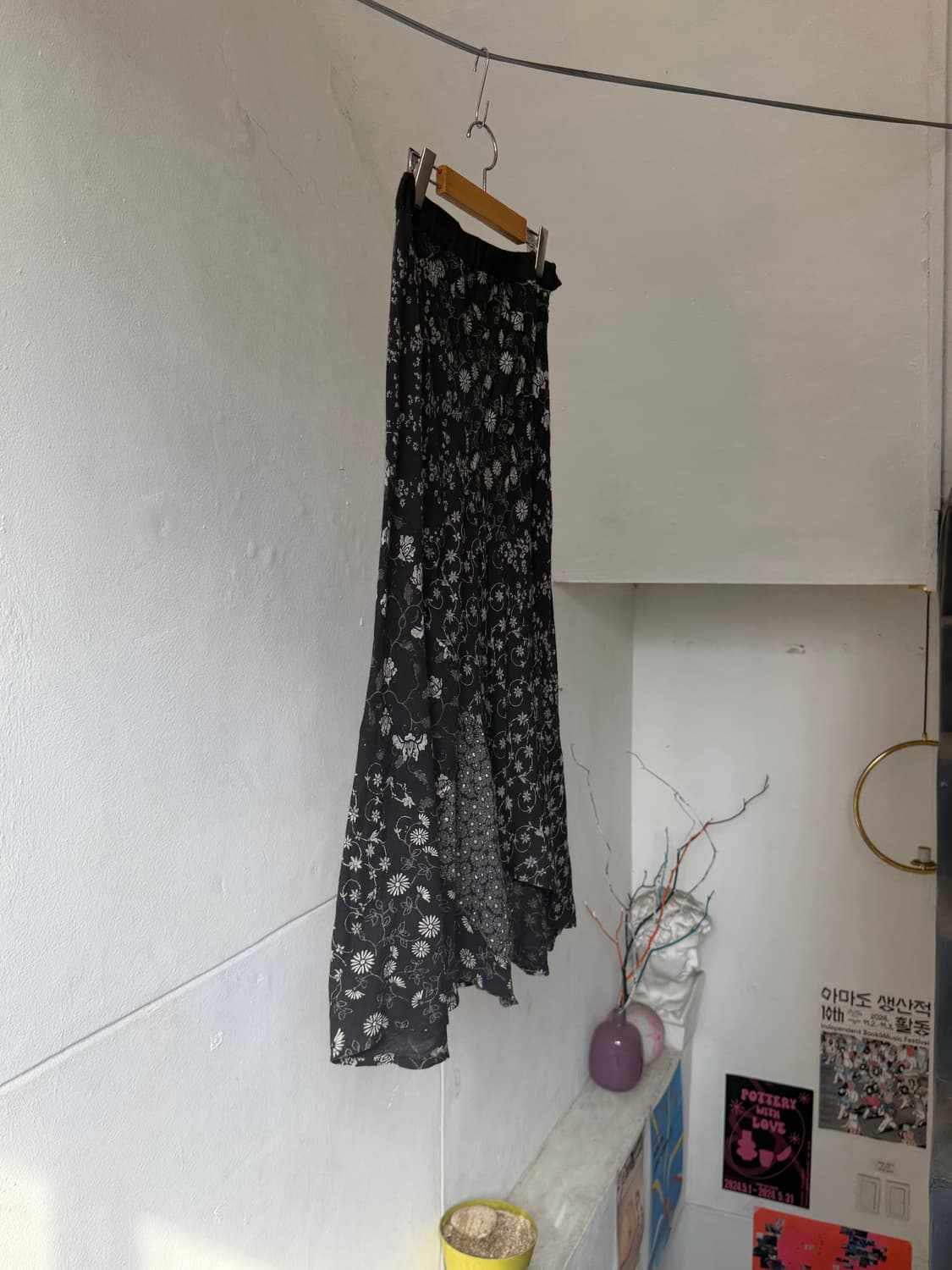 거즈면 패치워크 플라워 롱 스커트 상품이미지5