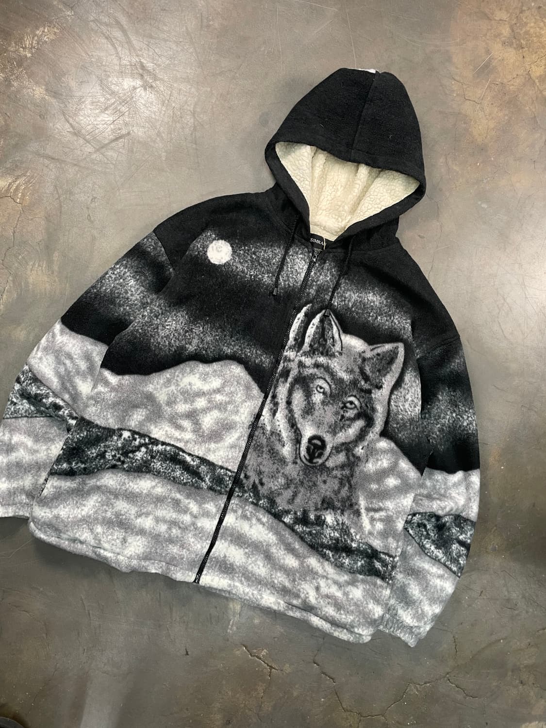 빈티지 울프 아트 플리스 후드 자켓 상품이미지2