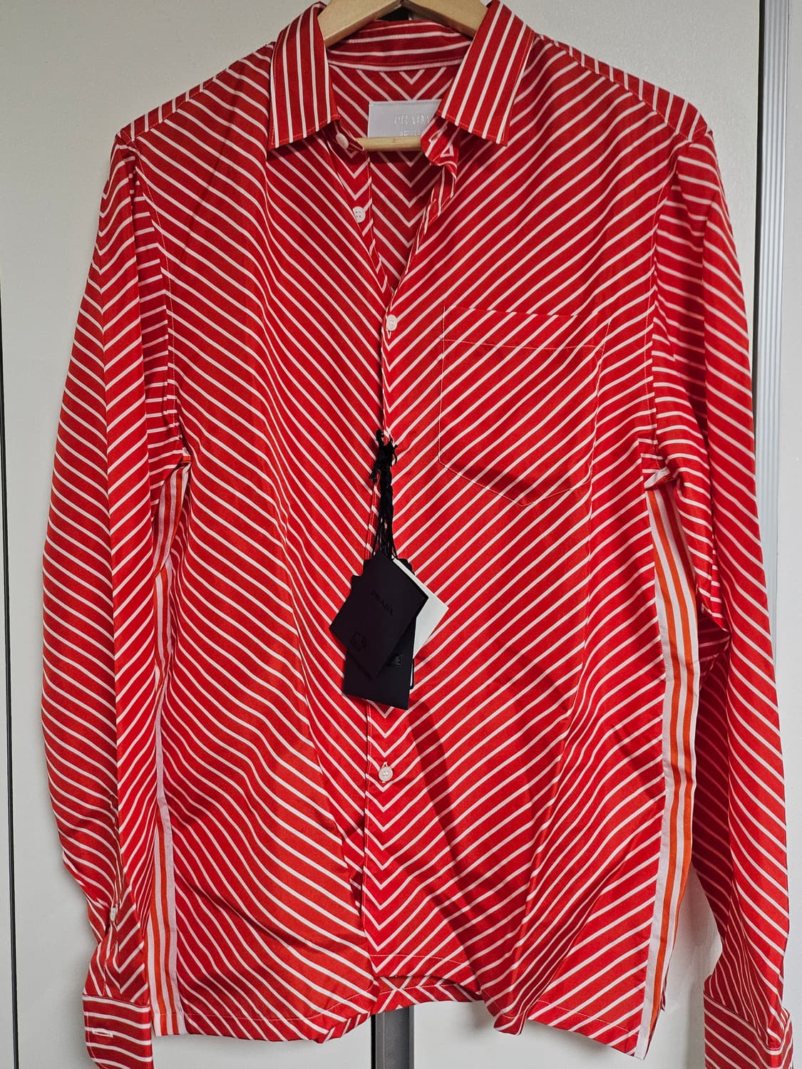 프라다 실크 스트라이프 셔츠 레드 (42) 정품 상품이미지2