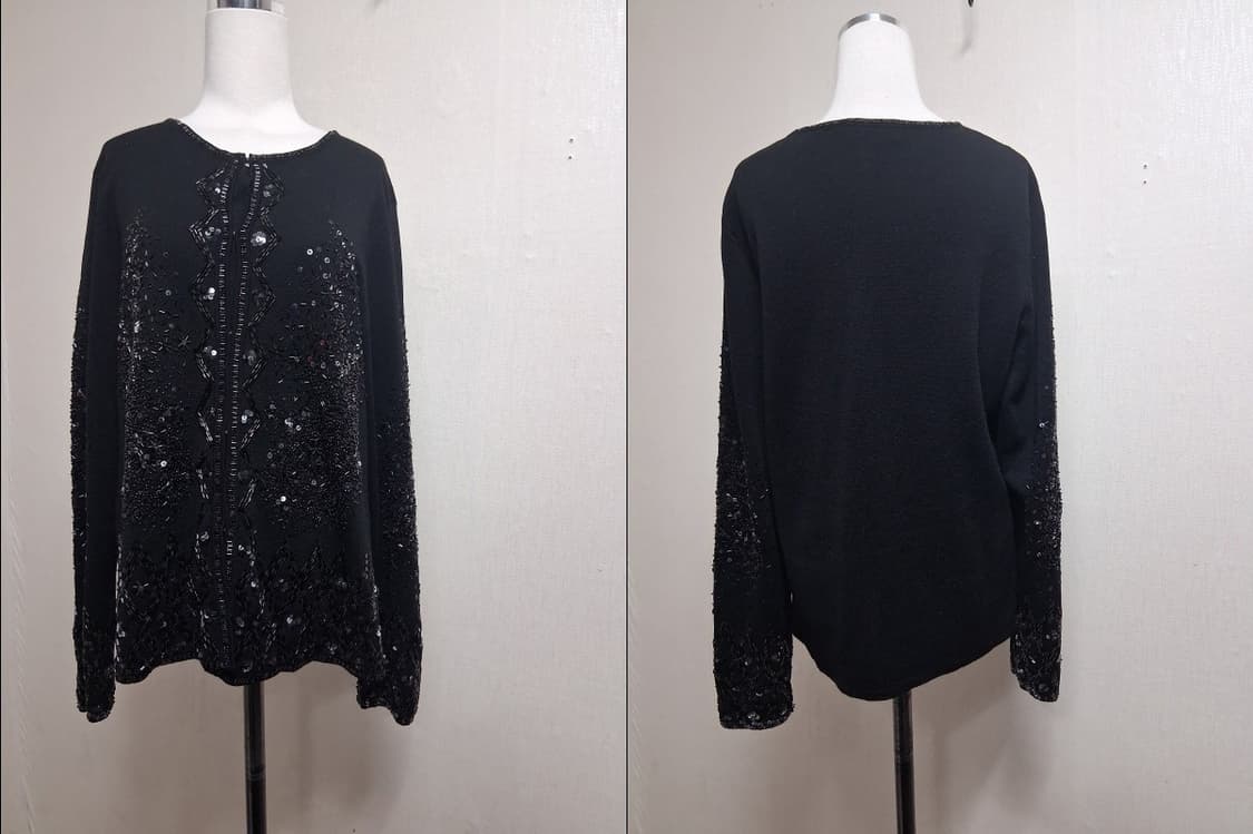 일본수입구제 GUEST JOCONDE   100% 순모 검정 비즈 니트가 상품이미지3