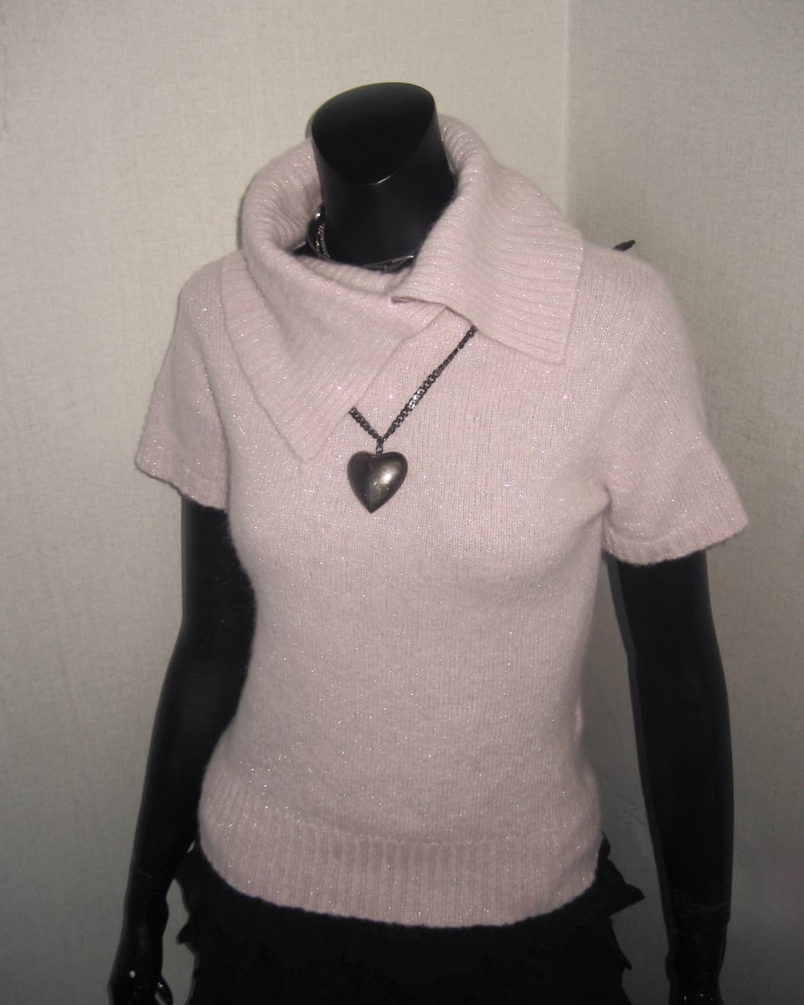 핑크 글리터 반팔 티셔츠 하이넥 니트 탑 히메갸루 상품이미지4