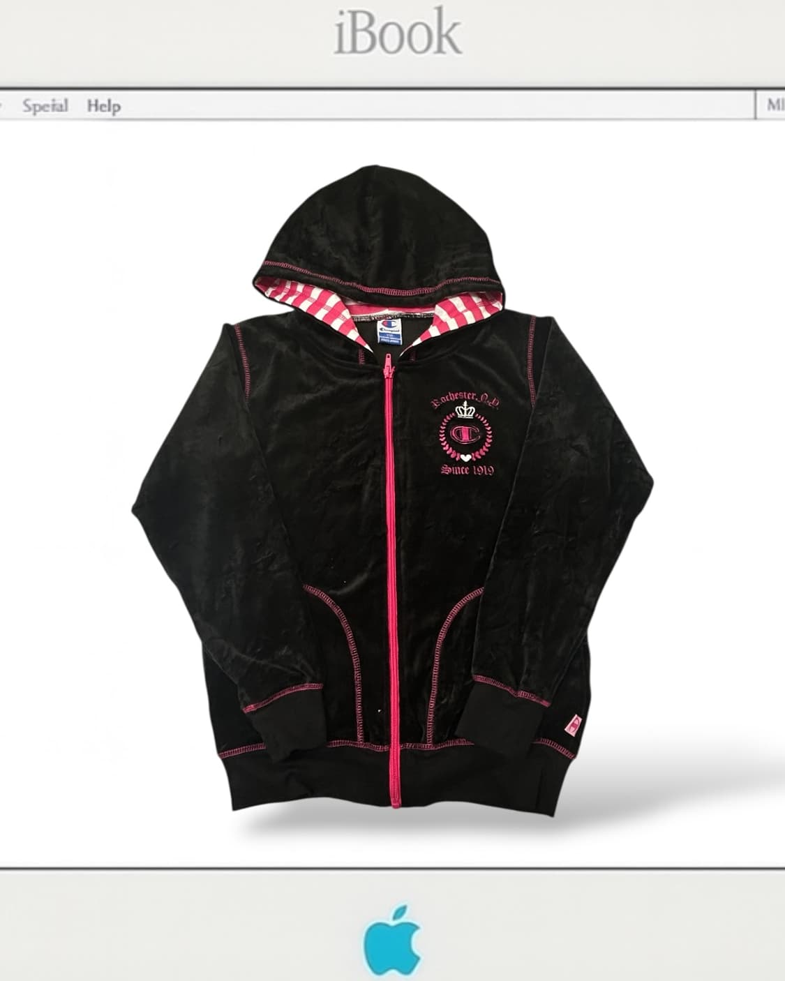  Champion 블랙 벨벳 핑크 스티치 후드 집업 상품이미지1