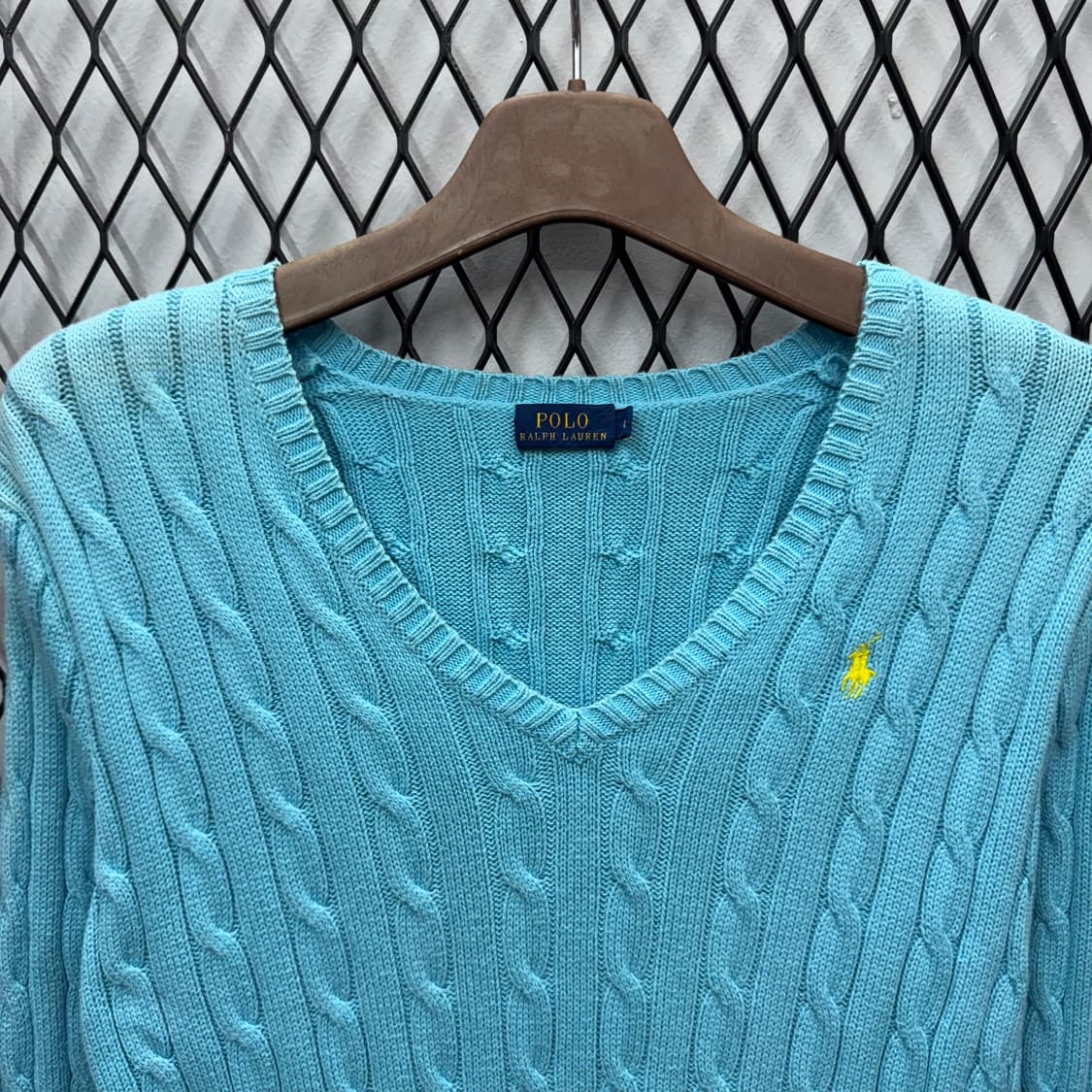 폴로 랄프로렌 케이블 니트 옐로우 포니 포인트 스카이블루 상품이미지3