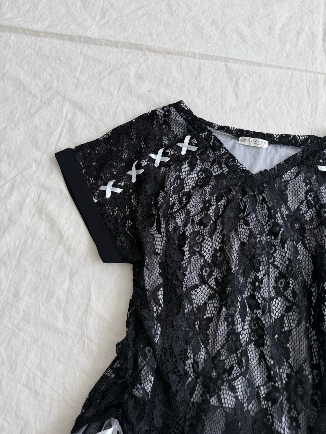 엑시즈팜 러블리 니혼진 레이스 반팔 블라우스 탑 상품이미지2