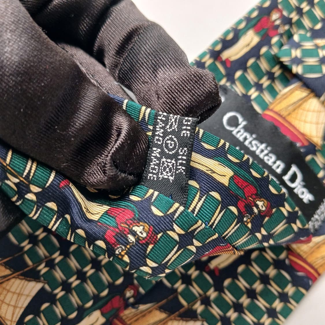 크리스찬 디올 실크 그린 배 모티브 넥타이 9.5cm A+등급 E938 상품이미지9