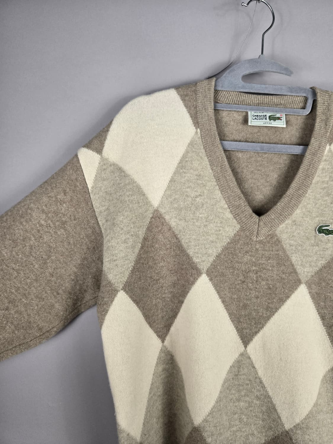 [무료배송]라코스테 100 남성 모100% V넥 아가일 니트 니트티 상품이미지3