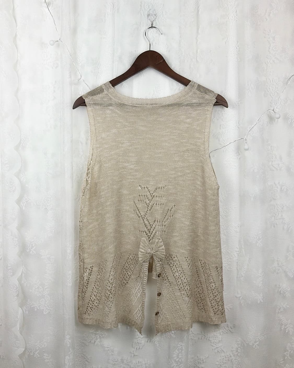 JPN oatmeal ribbon slit vest 상품이미지2