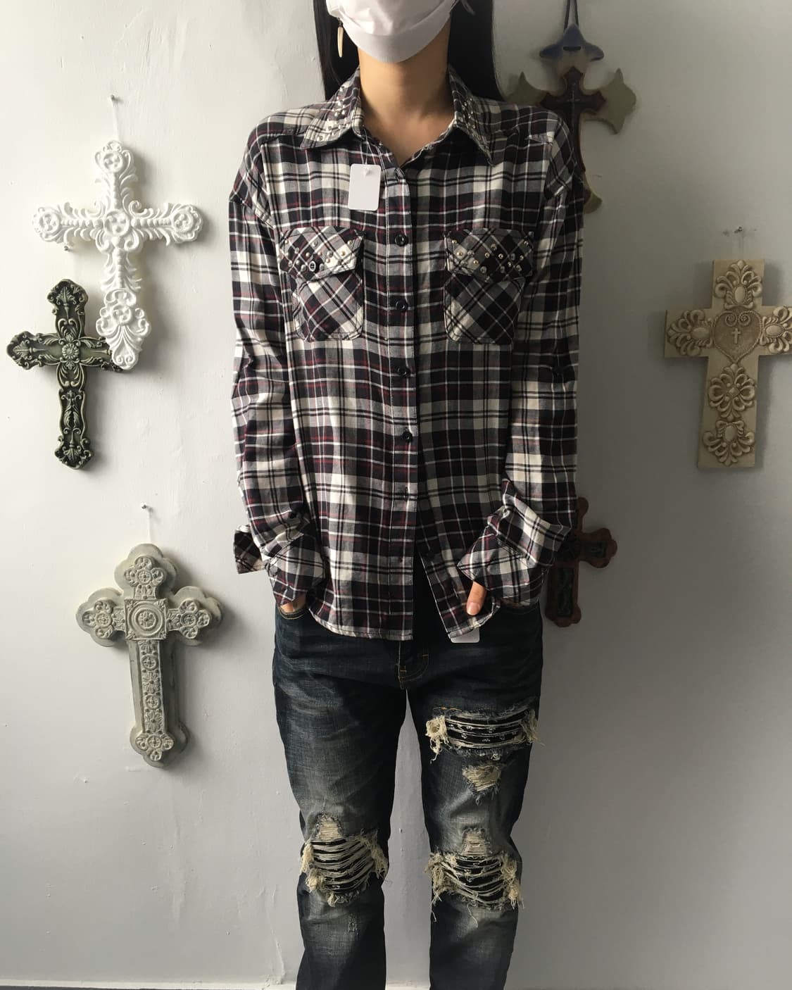 Stud point check pattern shirt 상품이미지5