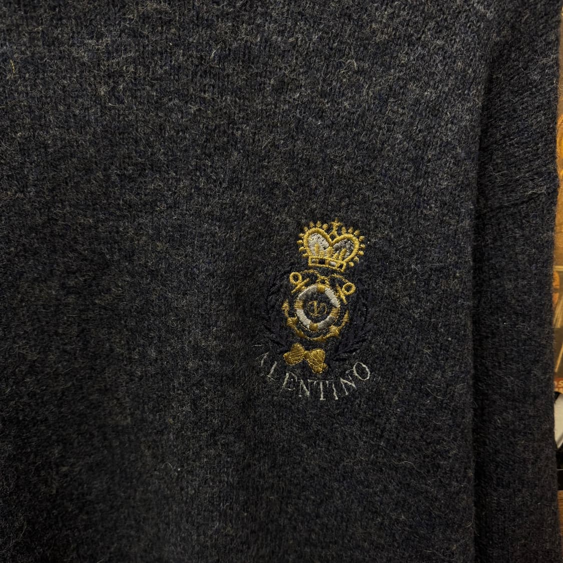 90s 발렌티노 울 니트 전면 자수 로고 포인트 네이비 상품이미지5