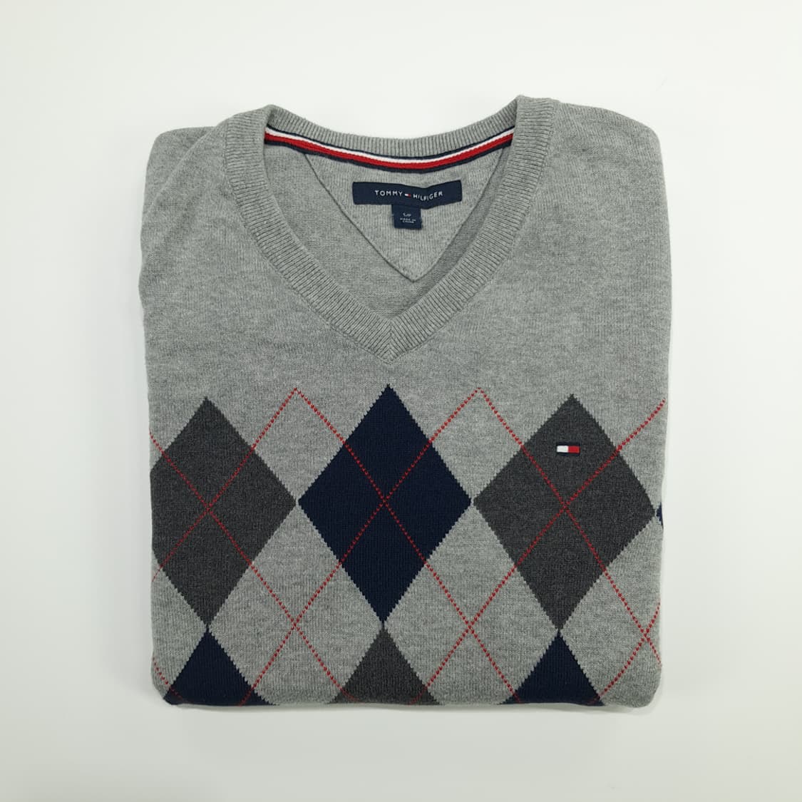 CN705 S 타미힐피거 그레이 아가일 V넥 니트 스웨터 상품이미지9